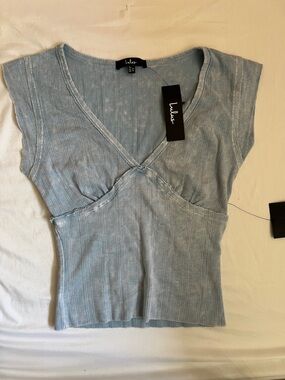 Lulu's Powder Blue Ribbed V-Neck Crop Top